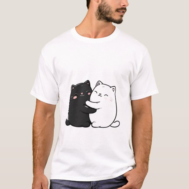 Söt T-Shirt för Män med Kattar som Kramas | Rollig (Framsida)