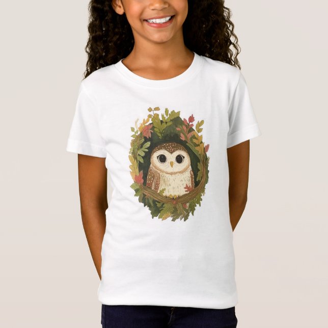 Söt T-shirt med akvarelluggla (Framsida)