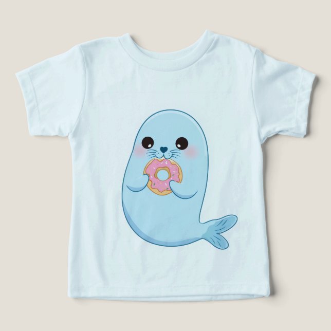 Söt T-shirt med blå säl-figur för barn (Design Framsida)