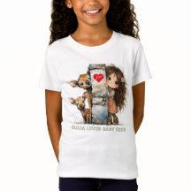 Söt T-shirt med flicka som tittar och hjortbarn
