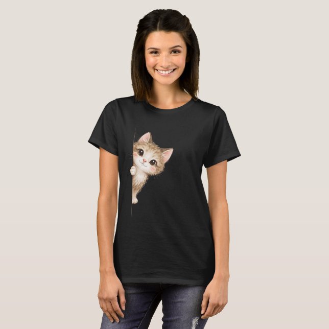 Söt T-shirt med Katt som Kikar (Hel framsida)
