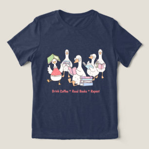 Söt T-Shirt med Läsande Gäss • Bokälskare Tee
