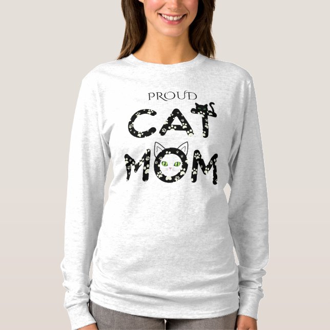 Söt tåavtryckstypografi för kattmamma -  t shirt (Framsida)