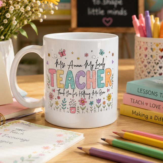 Söt Tack för att du hjälpte mig växa Blommor Kaffemugg (teacher thank you for helping me grow best teacher ever appreciation school cute)