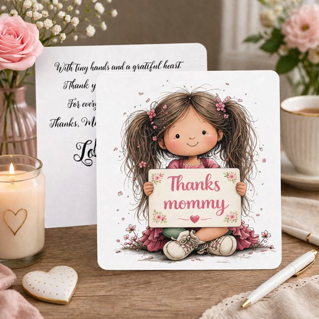 Söt ”Tack Mamma” illustration med dikt  Julkort (Skapare uppladdad)