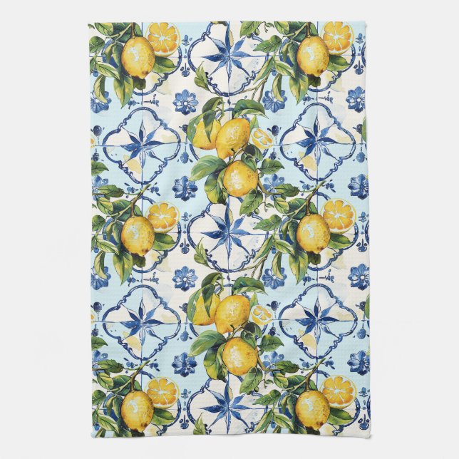 Söt Talavera Tile All-over Print Lemons Kökshandduk (Vertikal)