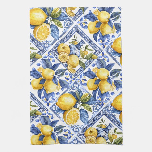 Söt Talavera Tile All-over Print Lemons Kökshandduk (Vertikal)