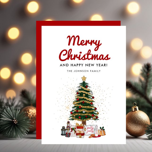 Söt Tall Träd Skrift God Jul  (Cute Pine Tree Script Merry Christmas Holiday Card)