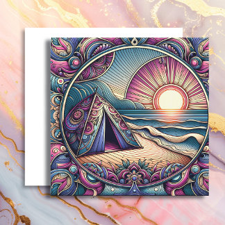 Söt Tält och Soluppgång på en campingplats Kort