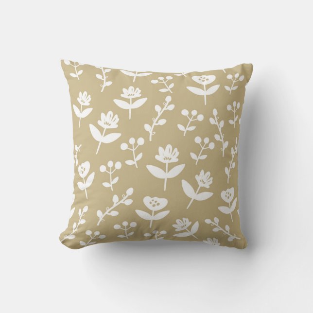 Söt Tan Beige Blommigt Farmhouse Mönster Rustic Kudde (Framsida)