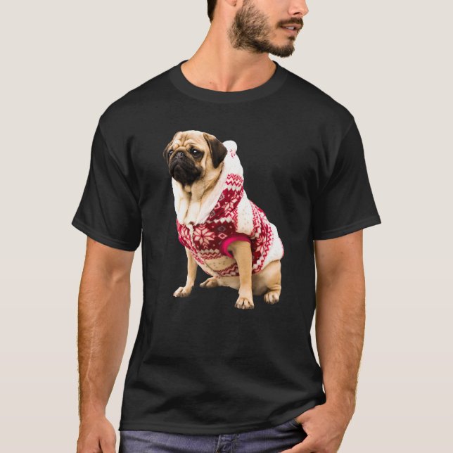 Söt Tan Pug Julhatt Bild Julen Röd Tröja (Framsida)