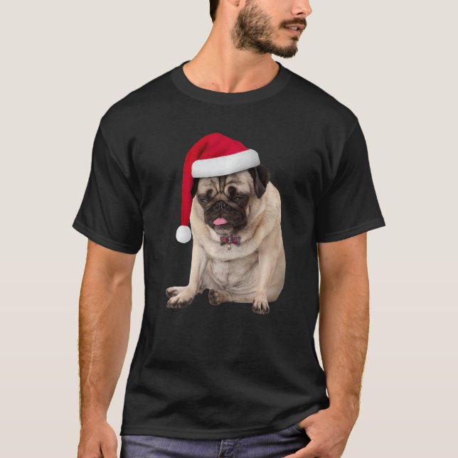 Söt Tan Pug Julhatt Plaid Fläta Bild Jul T Shirt (Framsida)