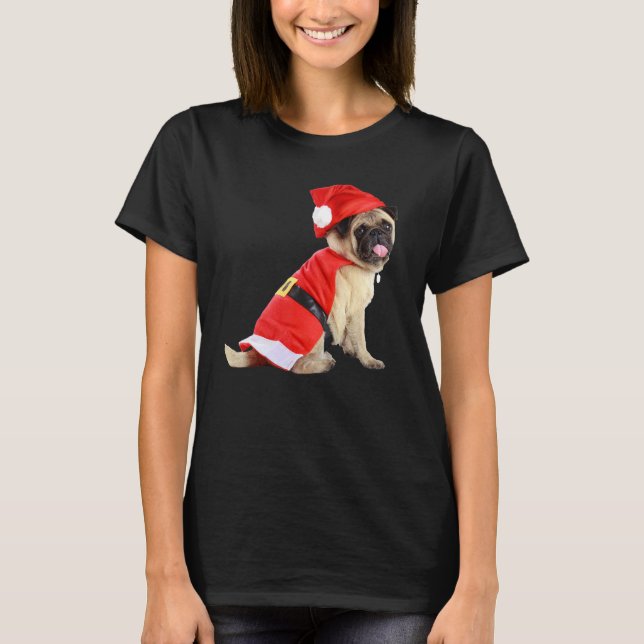 Söt Tan Pug Leende Tomtehatt Kostym Bild Chris T Shirt (Framsida)