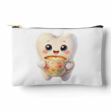 Söt Tand Dricker Kaffe Kawaii Liten Påse