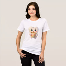 Söt Tand Karaktär som Håller Koffekopp T-Shirt