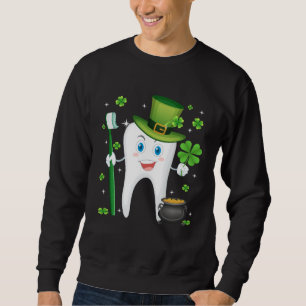 Söt Tand Med Hatt Tandläkarassistent St Patricks Lång Ärmad Tröja