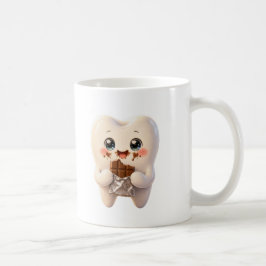 Söt tand som äter choklad Kawaii tandläkar-mugg. Kaffemugg