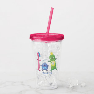 Söt tandborste tandkräm tandtråd tecknad film take away mugg