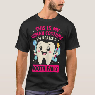 Söt tandfairkostym för kvinnor och barn tänder Tan T Shirt