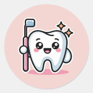 Söt tandhygienist Tand Klassisk rund sticker Runt Klistermärke