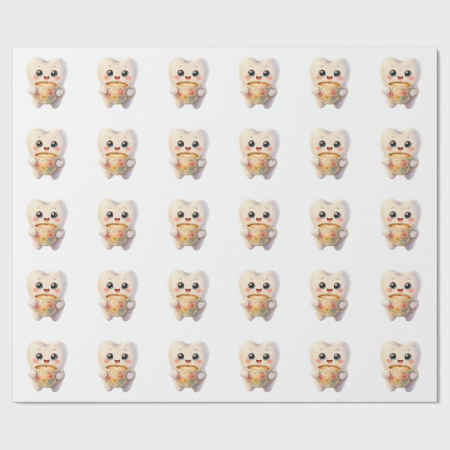 Söt tandkaffeälskande Kawaii-karaktär  Presentpapper (Platt)
