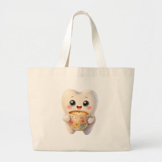 Söt tandkaffeälskande Kawaii-tecken Toteväska Jumbo Tygkasse