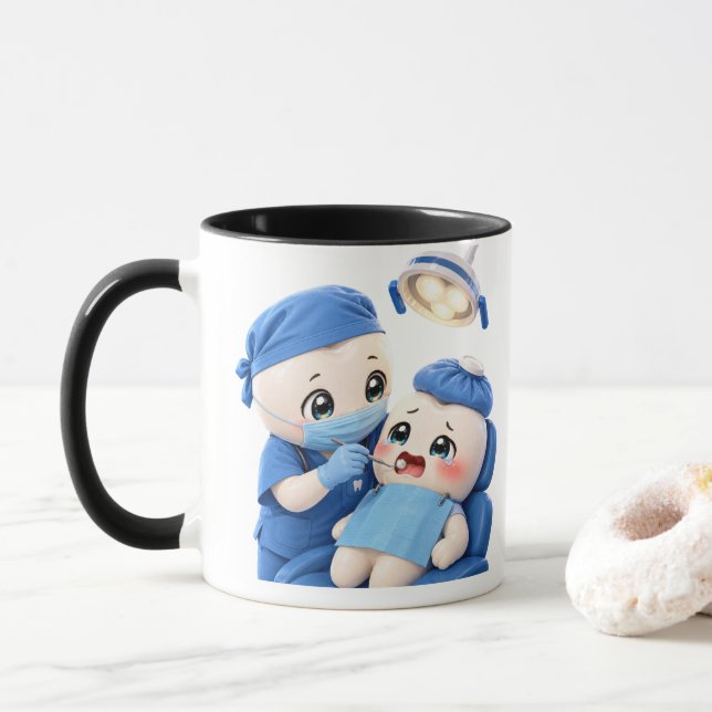Söt tandläkarbaby patient kaffemugg (Med munk)