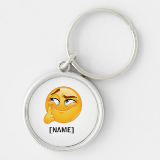 Söt Tänkande Emoji Roligt Leende Ansikte Golfbolla Rund Silverfärgad Nyckelring