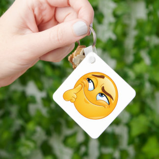 Söt Tänkande Emoji Roligt Leende Ansikte Nyckelrin Nyckelring