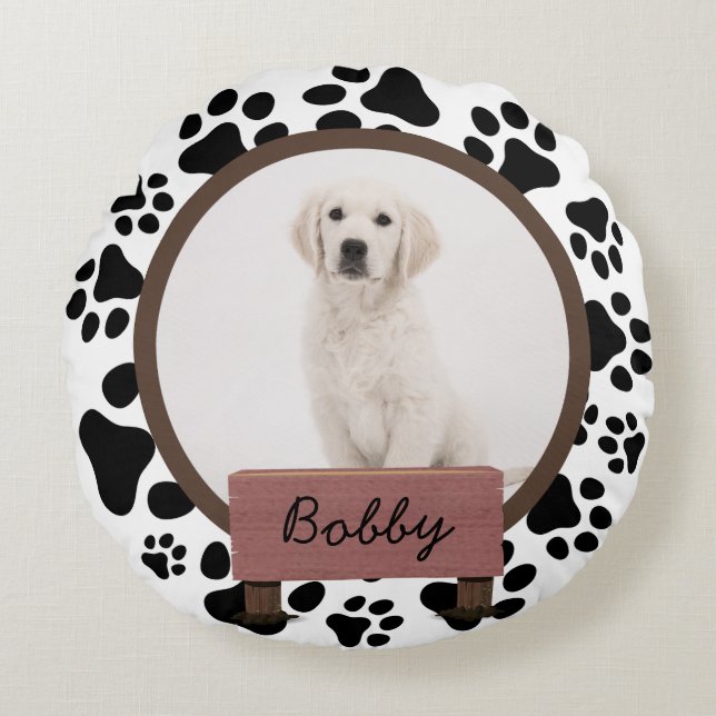 Söt tass christmas helgdag Anpassningsbar Hund Pho Rund Kudde (Framsidan)