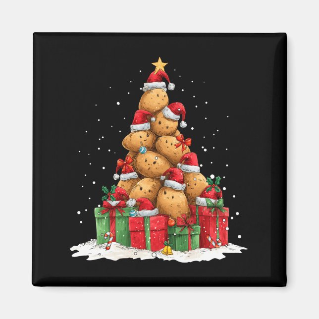 Söt Tato Le julgran Xmas mössa långärmad  Magnet (Framsidan)