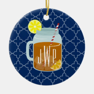 Söt Tea för Monogrammed Masonburk - marin Julgransprydnad Keramik