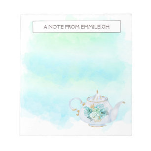 Söt Tea Pot Mint Grönt Guld Flowers Anteckningsblo Anteckningsblock