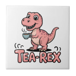 Söt Tea-Rex Rosa Dinosaurie – Att Dricka Te Händer Kakelplatta