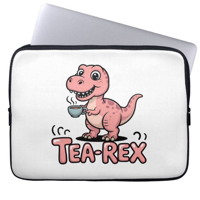 Söt Tea-Rex Rosa Dinosaurie – Tea Time! Laptop Fodral (Framsidan)
