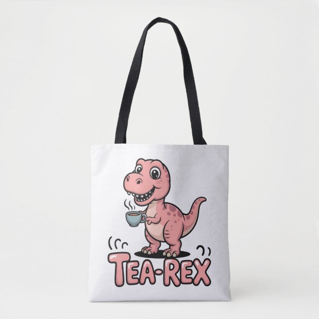 Söt Tea-Rex Rosa Dinosaurie – Tea Time! Tygkasse (Framsida)