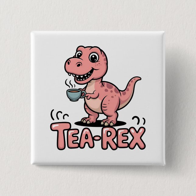 Söt Tea-Rex Rosa Dinosaurie – Tekandet Händer! Knapp (Framsida)