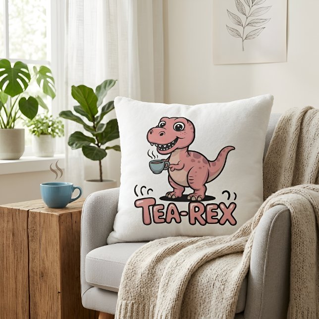 Söt Tea-Rex rosa dinosaurie – Tekandet händer! Kudde (Skapare uppladdad)