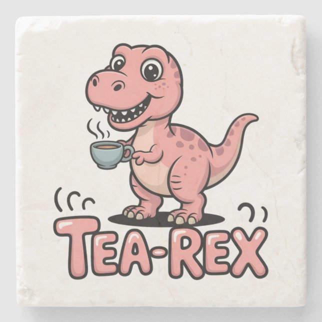 Söt Tea-Rex rosa dinosaurie – Tekandet händer! Stenunderlägg (Framsidan)