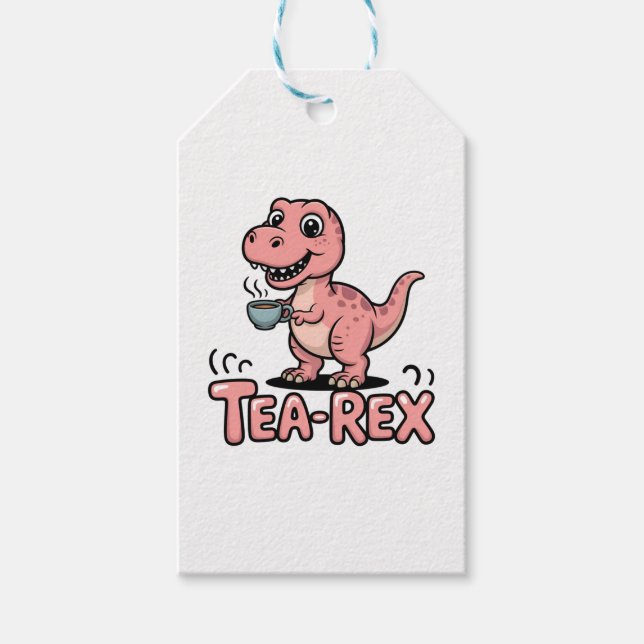 Söt Tea-Rex Rosa Dinosaurie – Tekopp Händer! Presentetikett (Framsidan)