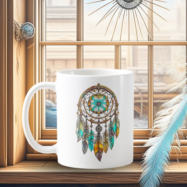 Söt Teal and Brown Dreamcatcher Kaffemugg (Skapare uppladdad)