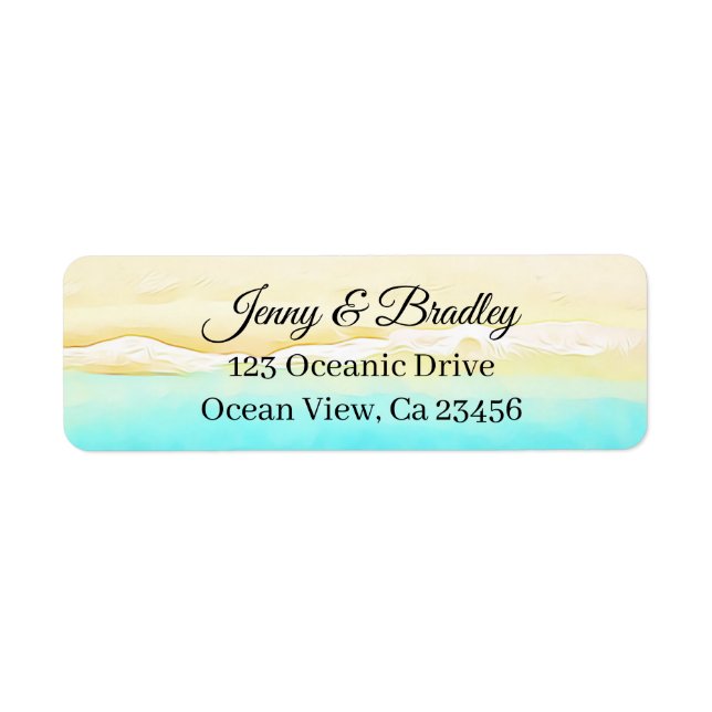 Söt Teal and Sand Ocean Shore Returadress Etikett (Framsidan)