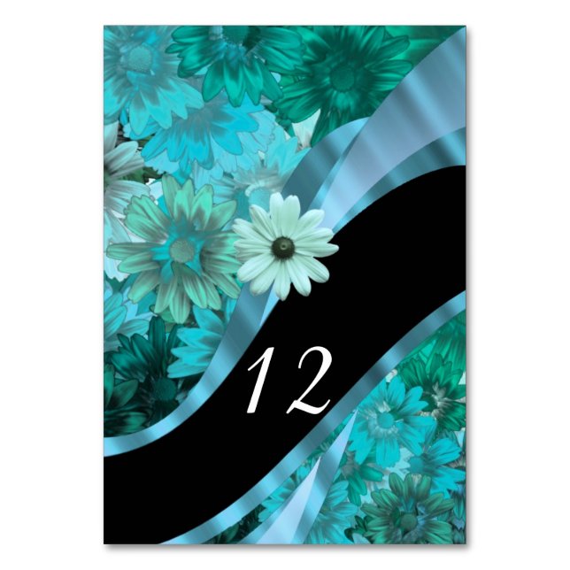 Söt teal aqua blommigt blomma mönster bordsnummer (Framsidan)