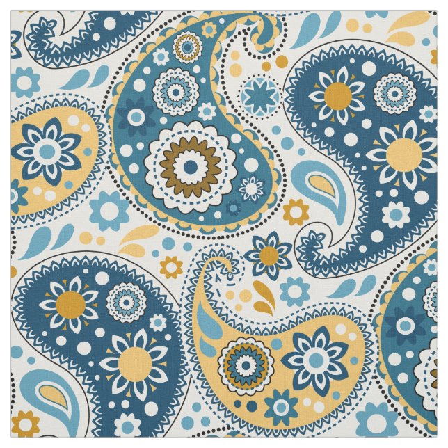 Söt Teal Aqua och Guld Paisley Print Mönster Tyg (Provkarta)