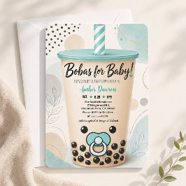 Söt Teal Boba Baby Shower Liten Pärla Bubble Tea Inbjudningar