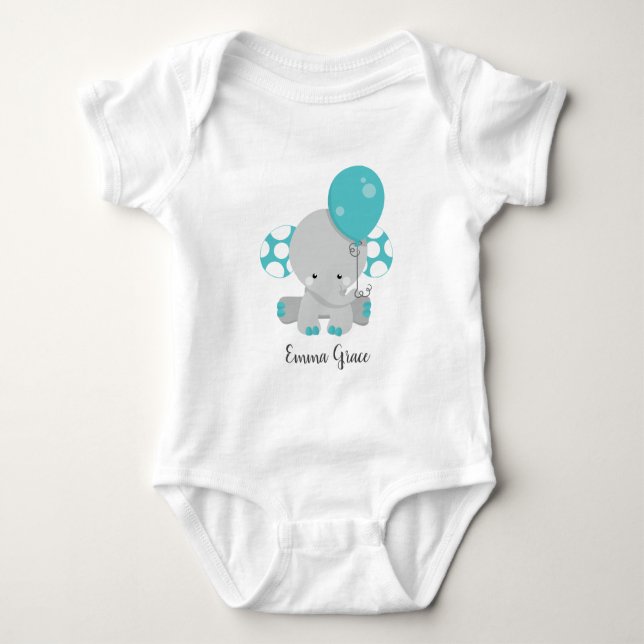 Söt teal elefant babyflicka monogram tutu tee (Framsida)