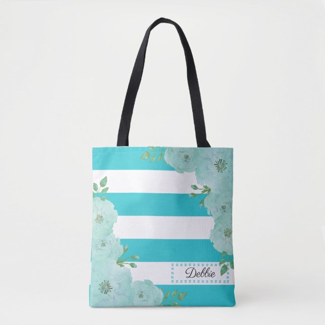 Söt Teal Flowers and Rand tote Bag Tygkasse (Framsida)