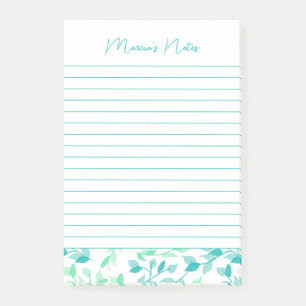 Söt Teal Grönt Blommigt Modern Personlig Längd Post-it Block