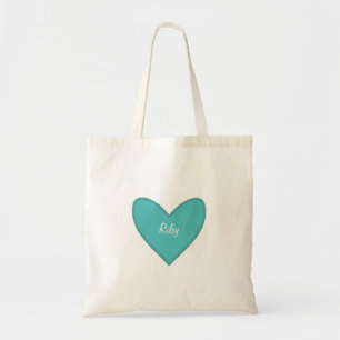 Söt Teal Large Heart Valentine Day Tygkasse