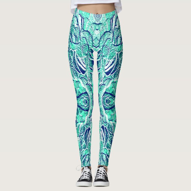 Söt teal texturerad "Ratti_Creative_Arts"  Leggings (Framsida)